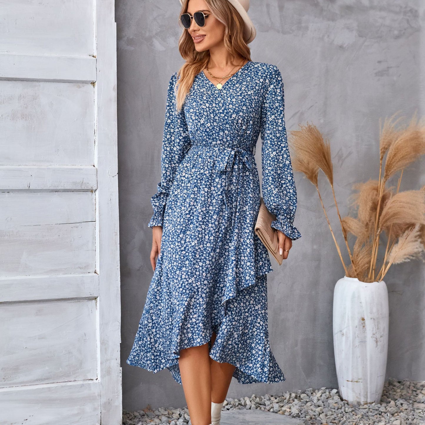 Long Sleeve Flower Print Dress