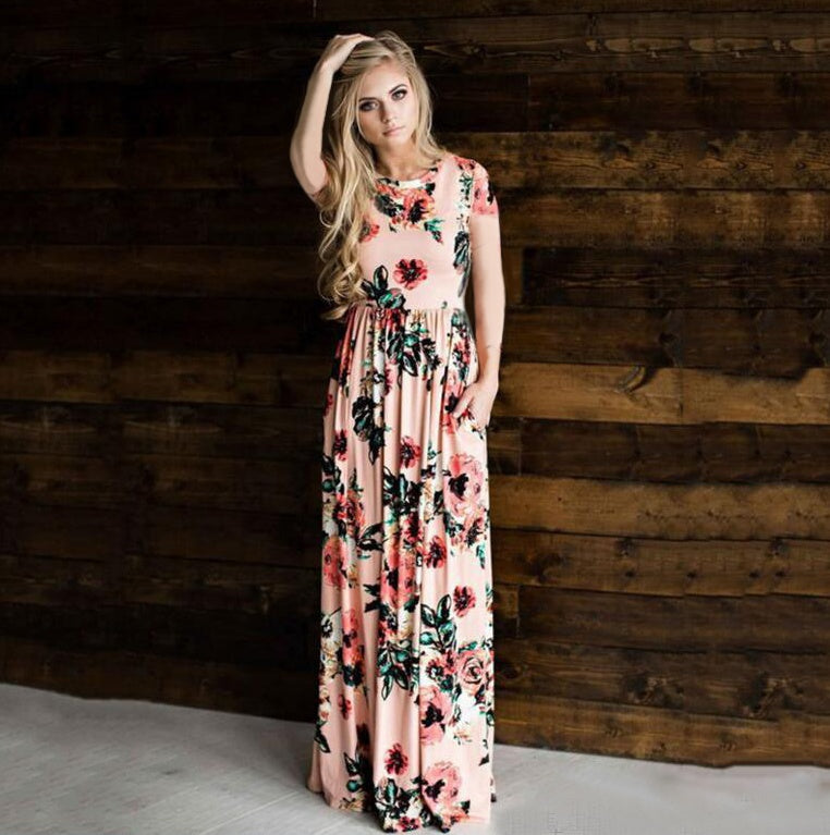 Women's Casual Flower Printed Maxi Dress