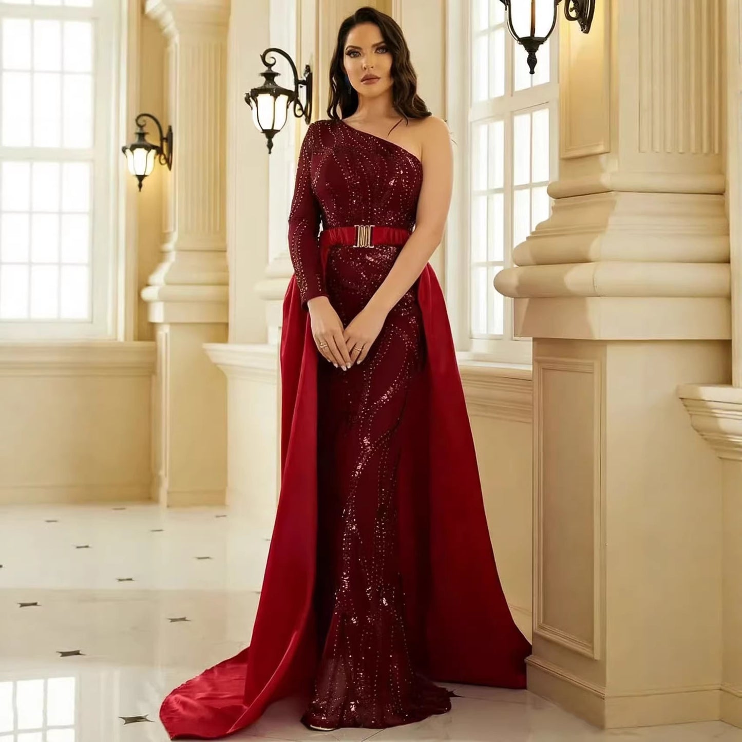 Magnificent Off-the-shoulder Mid-waist Evening Gown