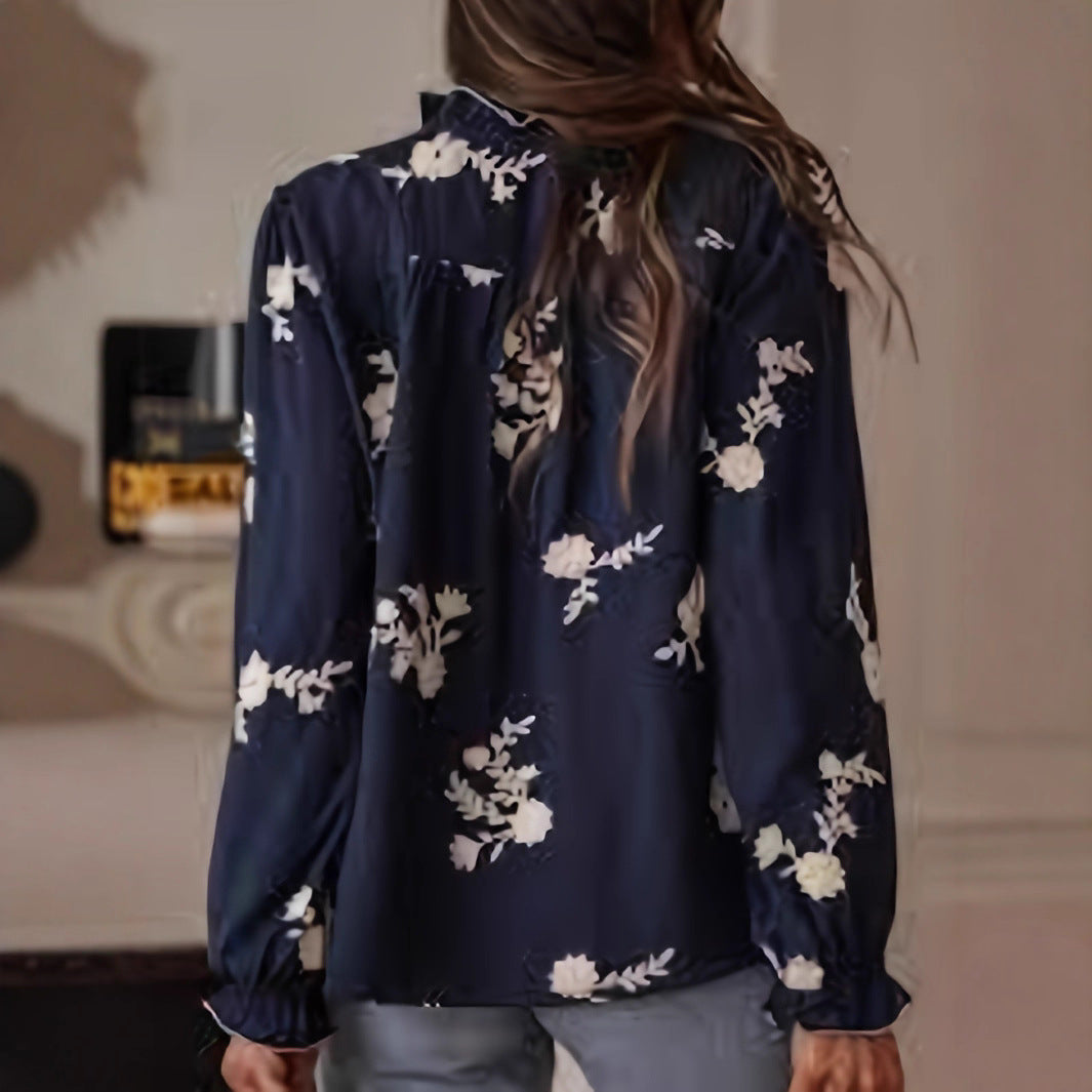 Long-sleeved Western-style Chiffon Blouse With Embroidery
