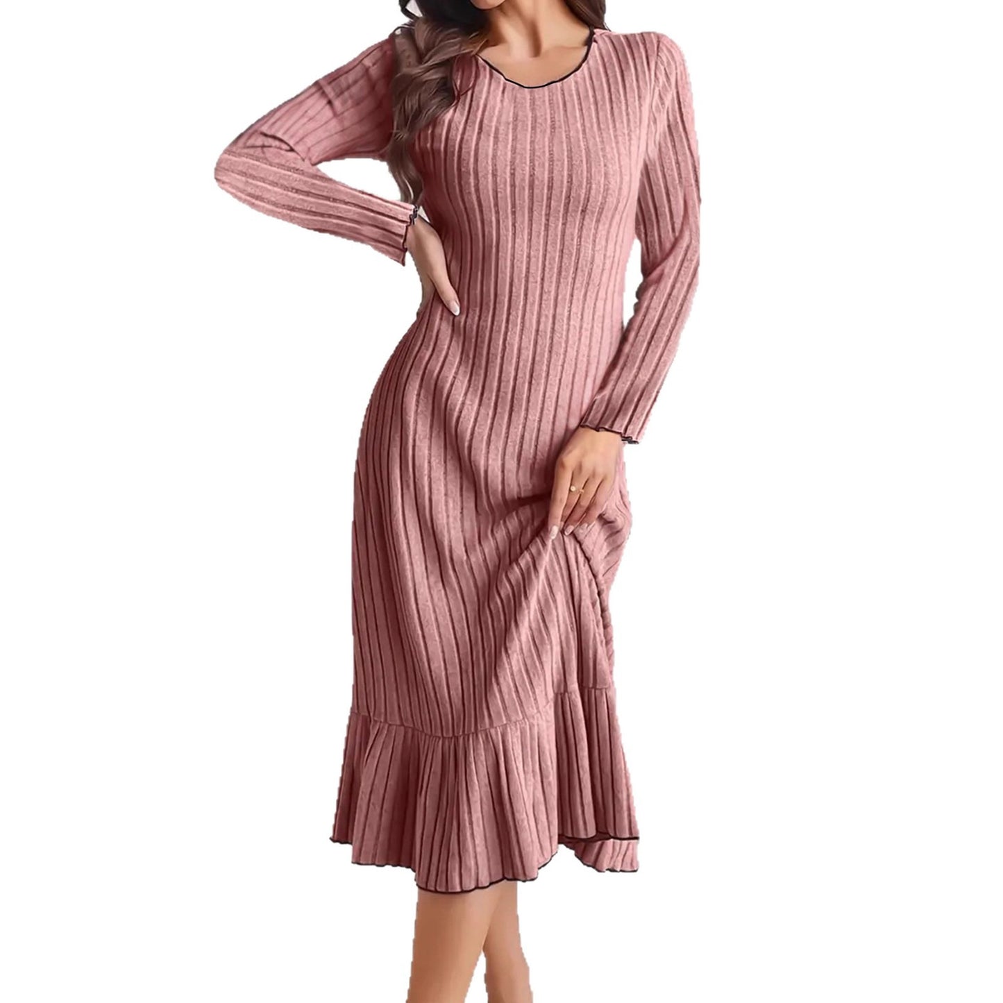 Comfy Solid Color Ruffle Sleeve Long Dress