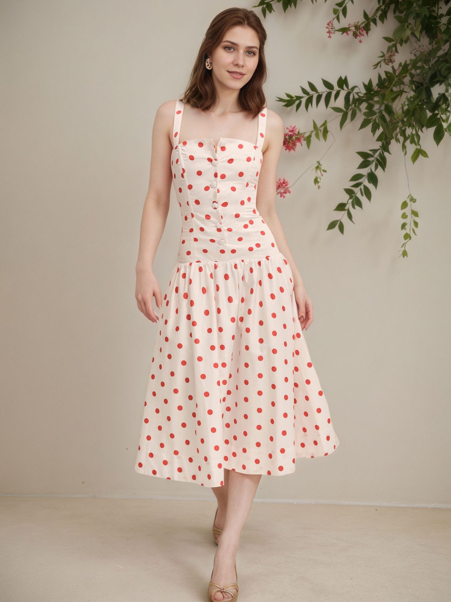 Elegant Figure-flattering Polka Dot Dress