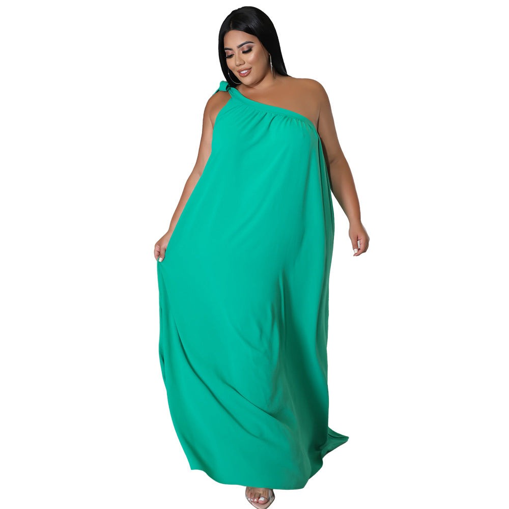 One-shoulder Sleeveless Halter Maxi Dress