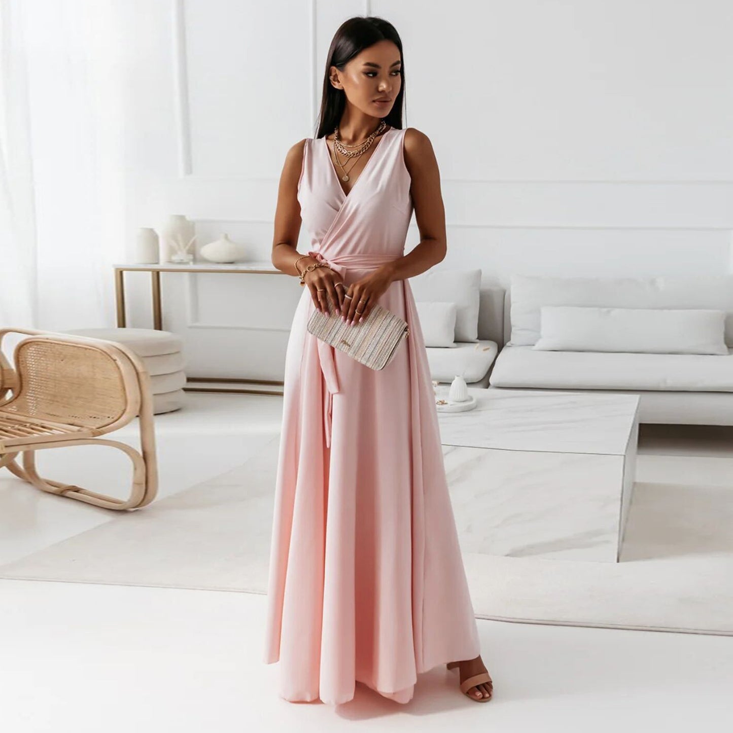 Summer Club Party Maxi Dress With Belt