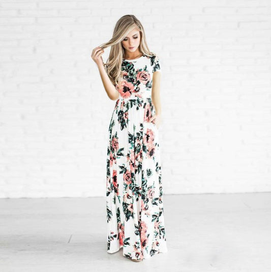 Women's Casual Flower Printed Maxi Dress