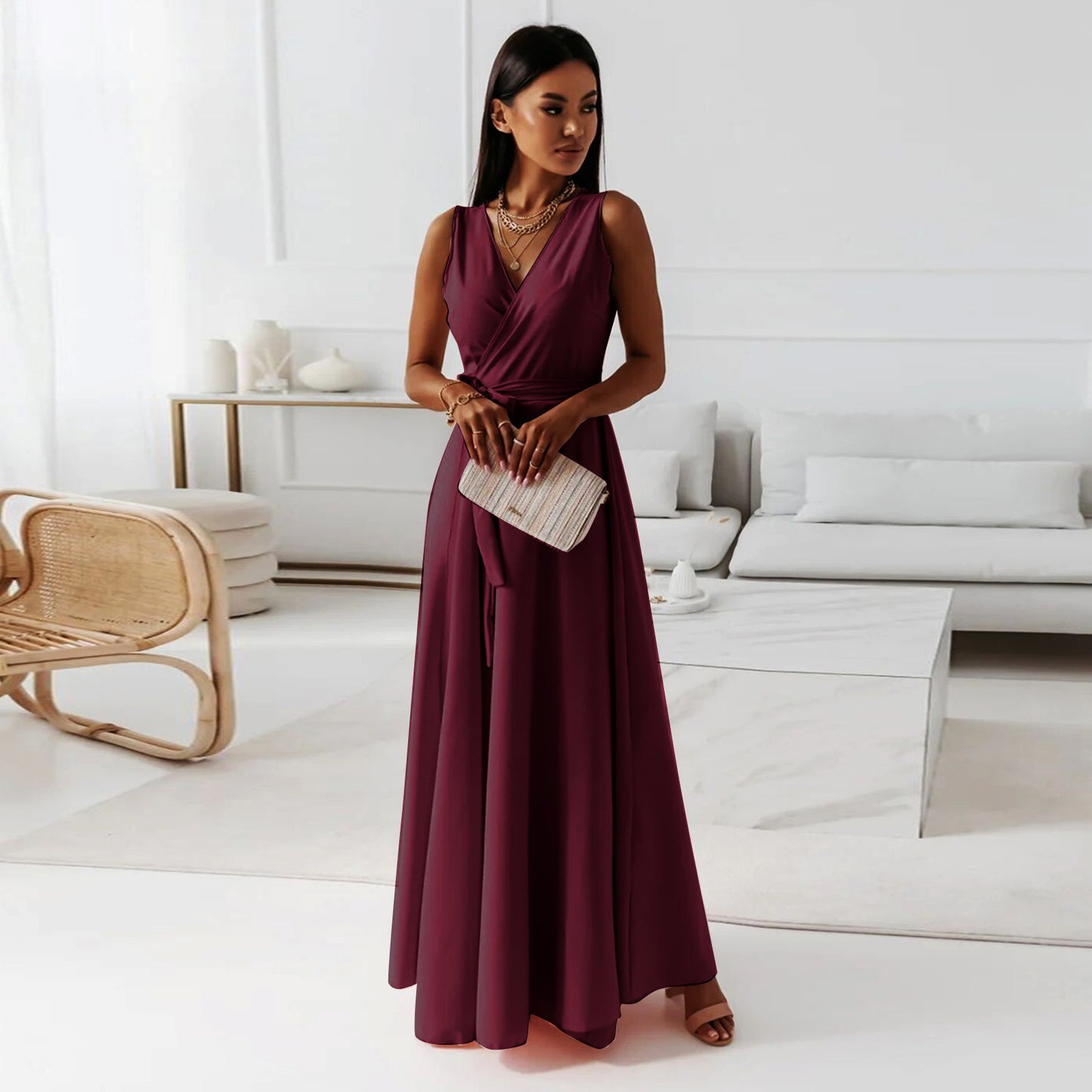 Summer Club Party Maxi Dress With Belt