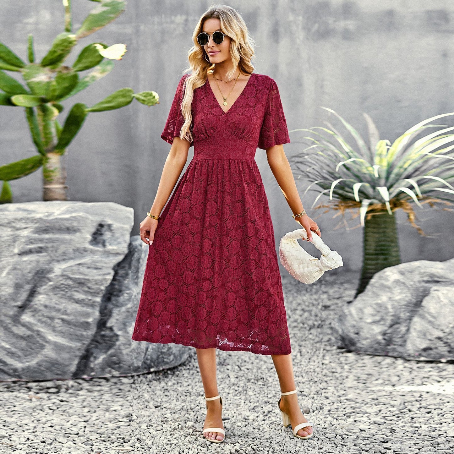 Summer V-neck Lace Short Dresses
