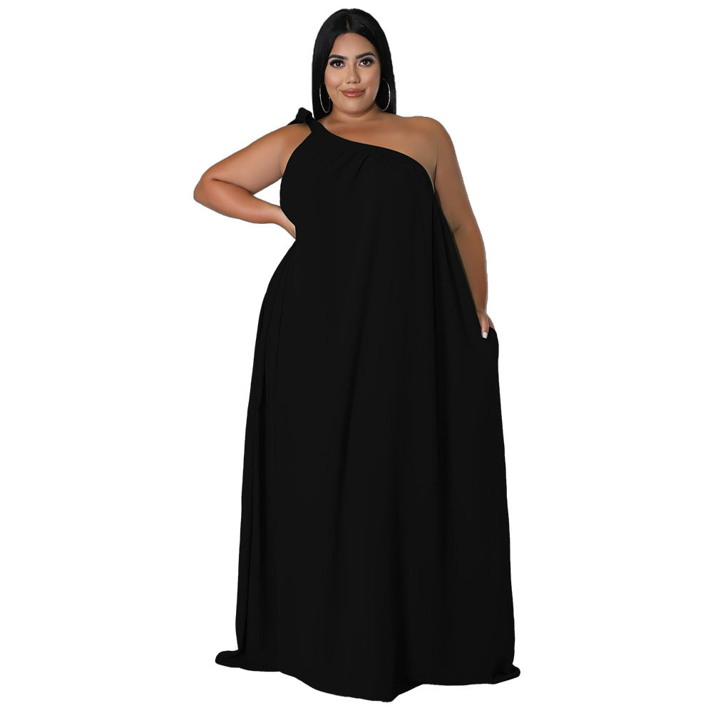 One-shoulder Sleeveless Halter Maxi Dress