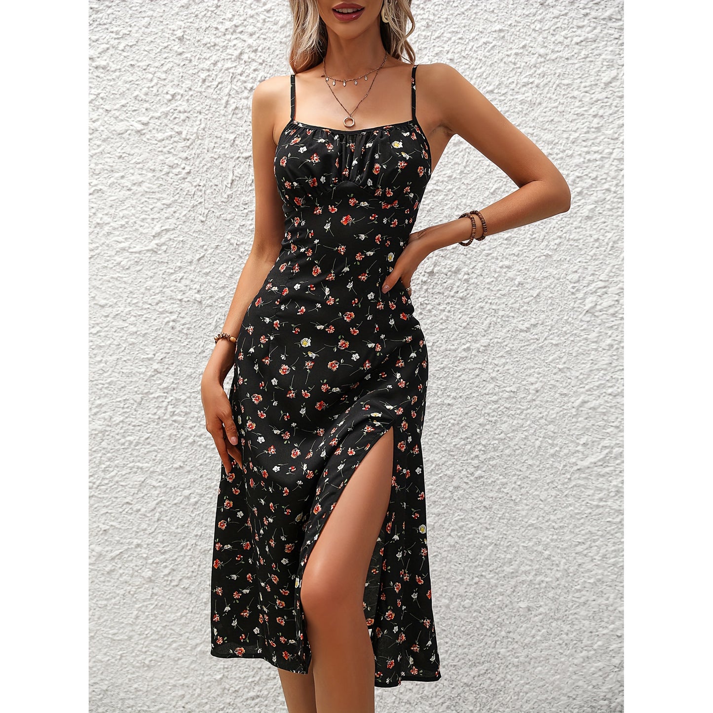 Sexy Summer Split Polka Dot Print Suspender Dress