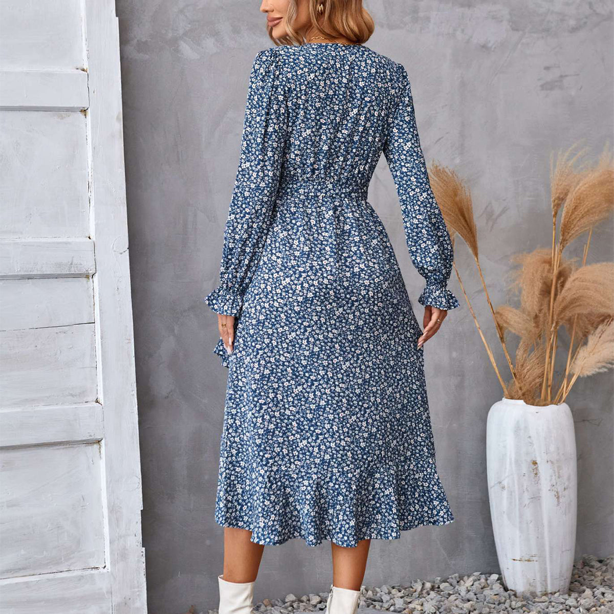 Long Sleeve Flower Print Dress