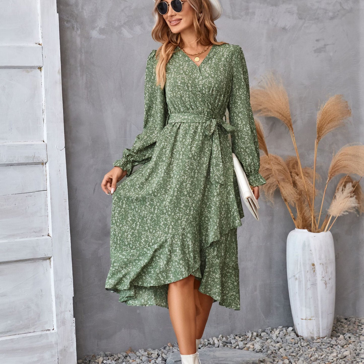 Long Sleeve Flower Print Dress