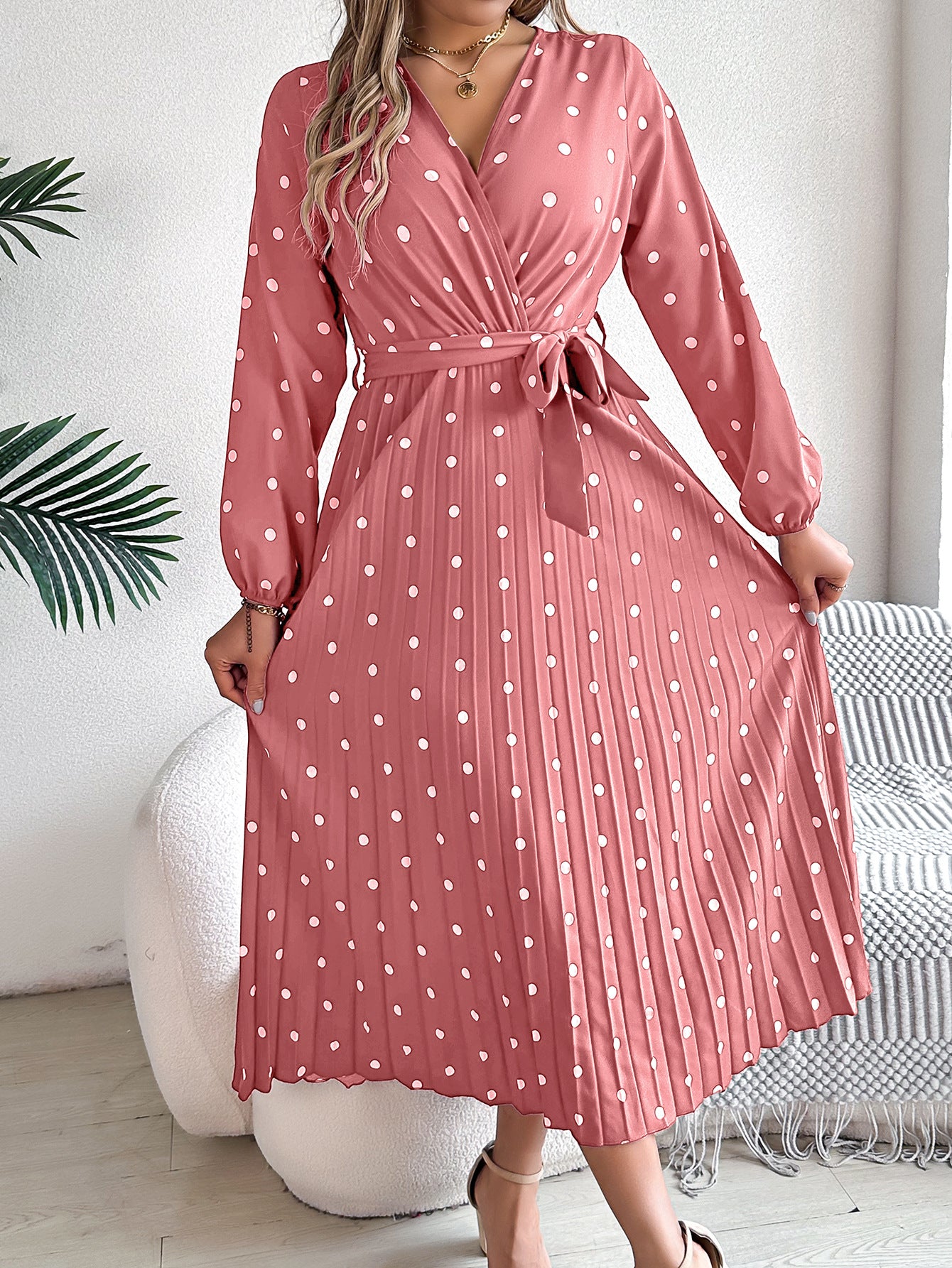 Elegant Long Spring Polka Dot Dress