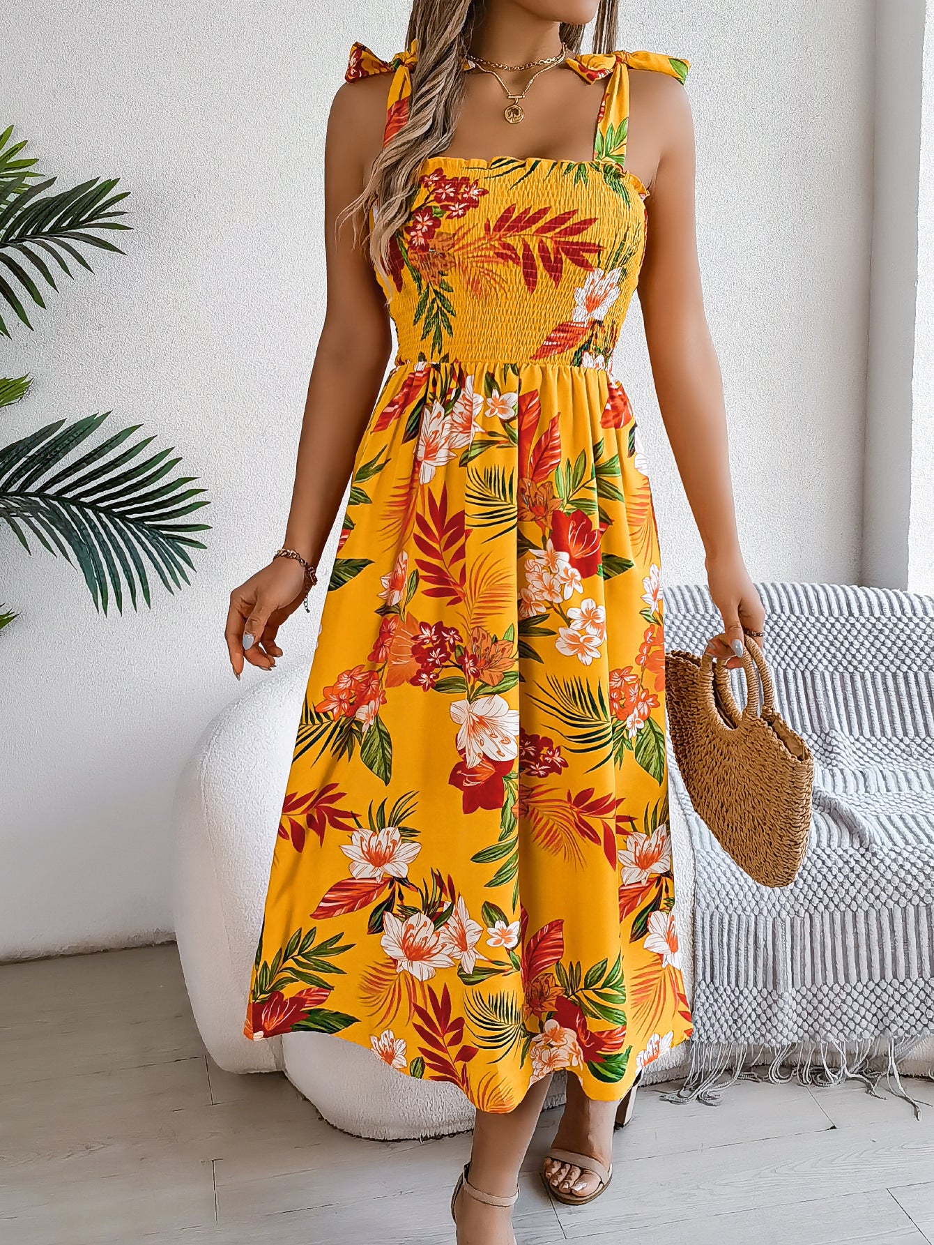 Flowers Print Summer Corset Dress