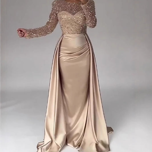 Dazzling Queen Sequin Evening Gowns featuring a beaded bodice and elegant flared hem maxi skirt.