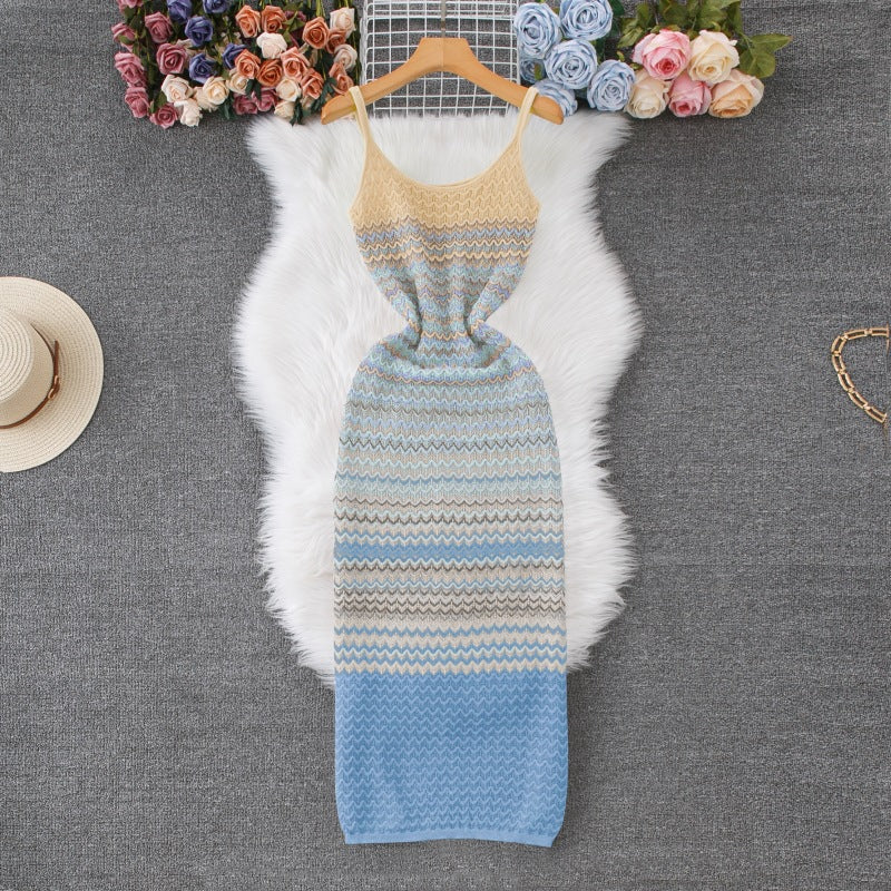 Vintage French-style Striped Sleeveless Knit Dress