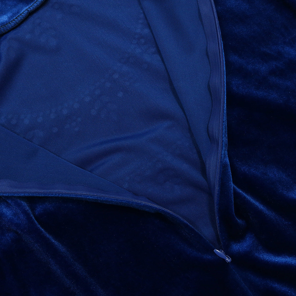 Velvet Zipper Drop-shaped Diamond Middle Eastern Dress