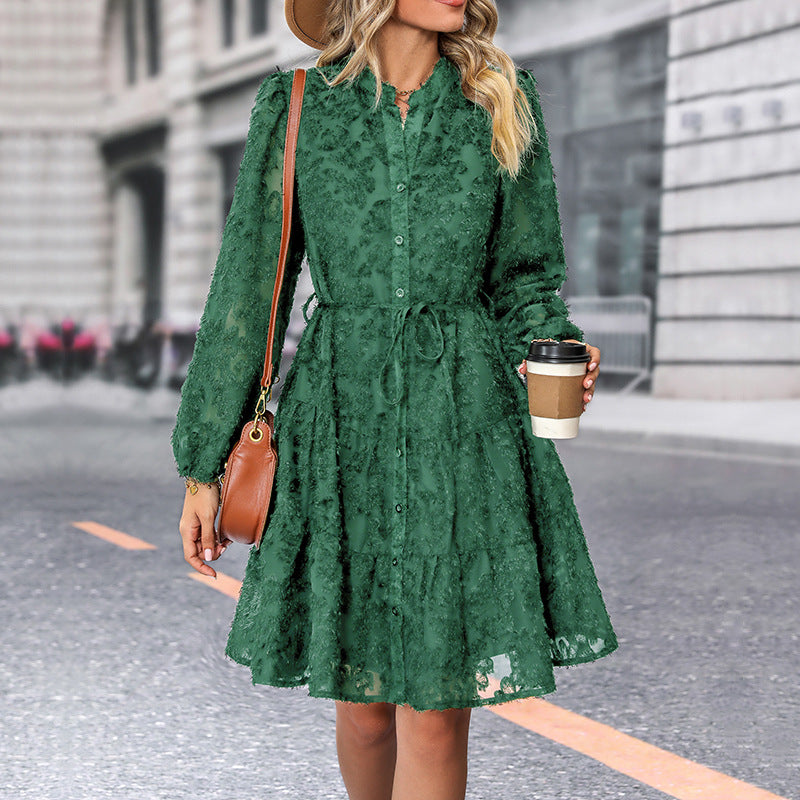 Classy Lace Tied Long Sleeve Medium Length  Dress