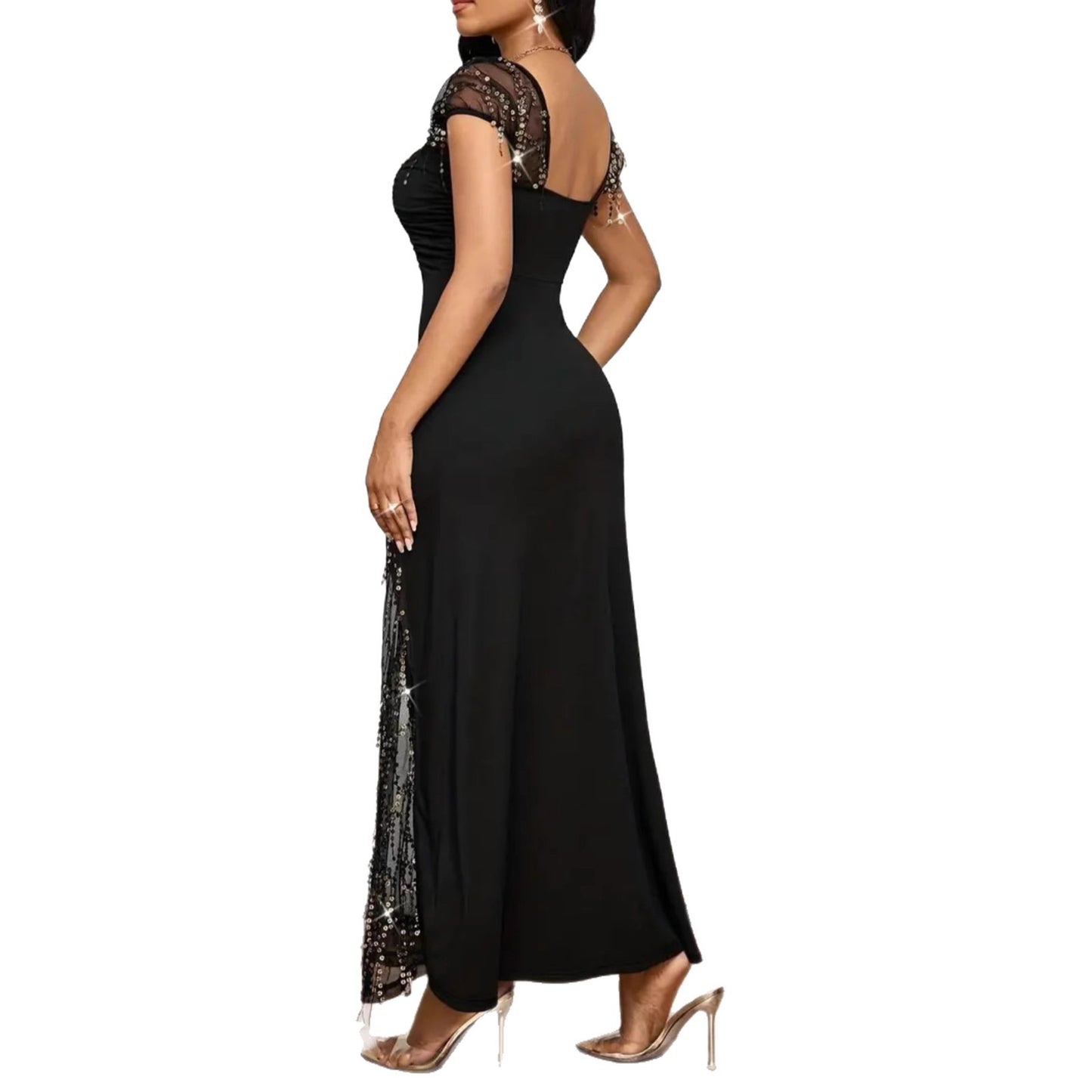 Elegant Bright Diamond Embellished Slim Split Long Dress