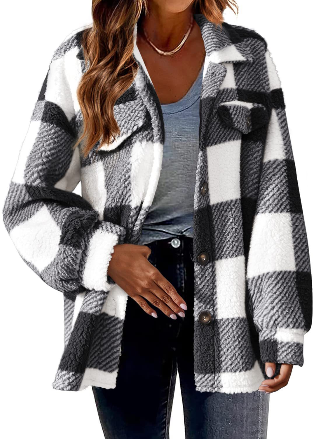Plaid Button Down Woolen Jacket for Autumn And Winter