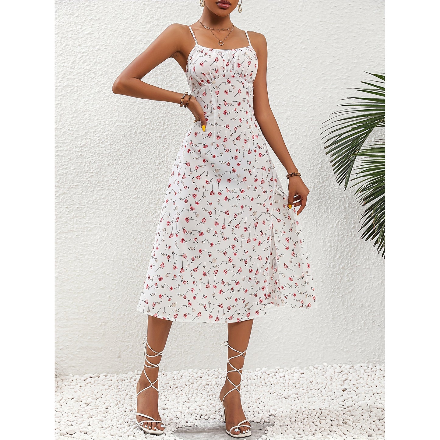Sexy Summer Split Polka Dot Print Suspender Dress