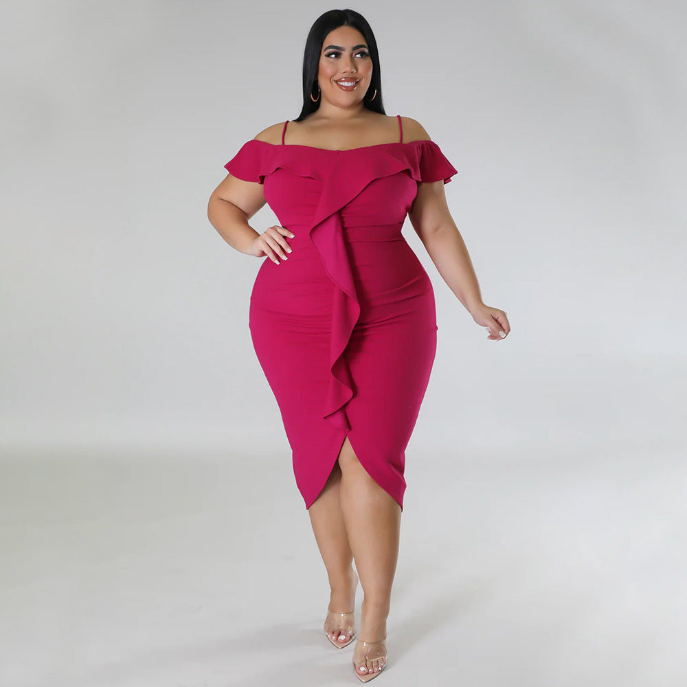Solid-Colour Halter-neck Midi Dress