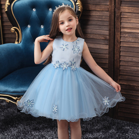 Girls Floral Princess Dress One Year Old Celebration Mesh Flower Children's Dress