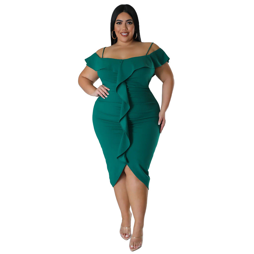 Solid-Colour Halter-neck Midi Dress