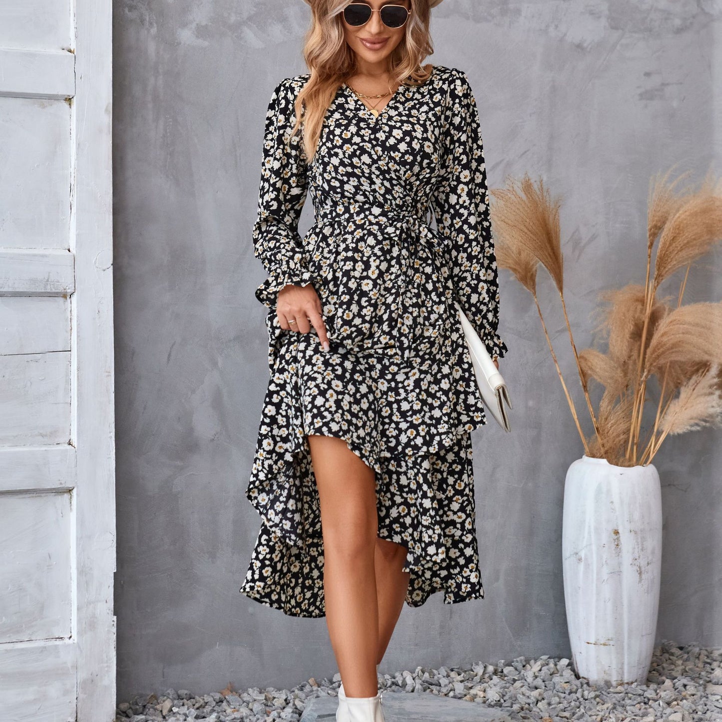 Long Sleeve Flower Print Dress
