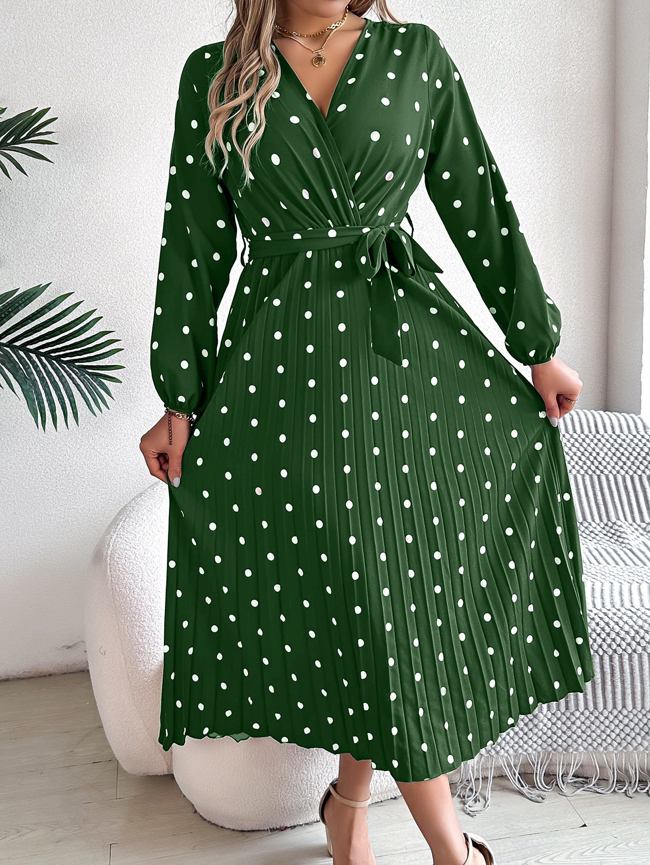 Elegant Long Spring Polka Dot Dress