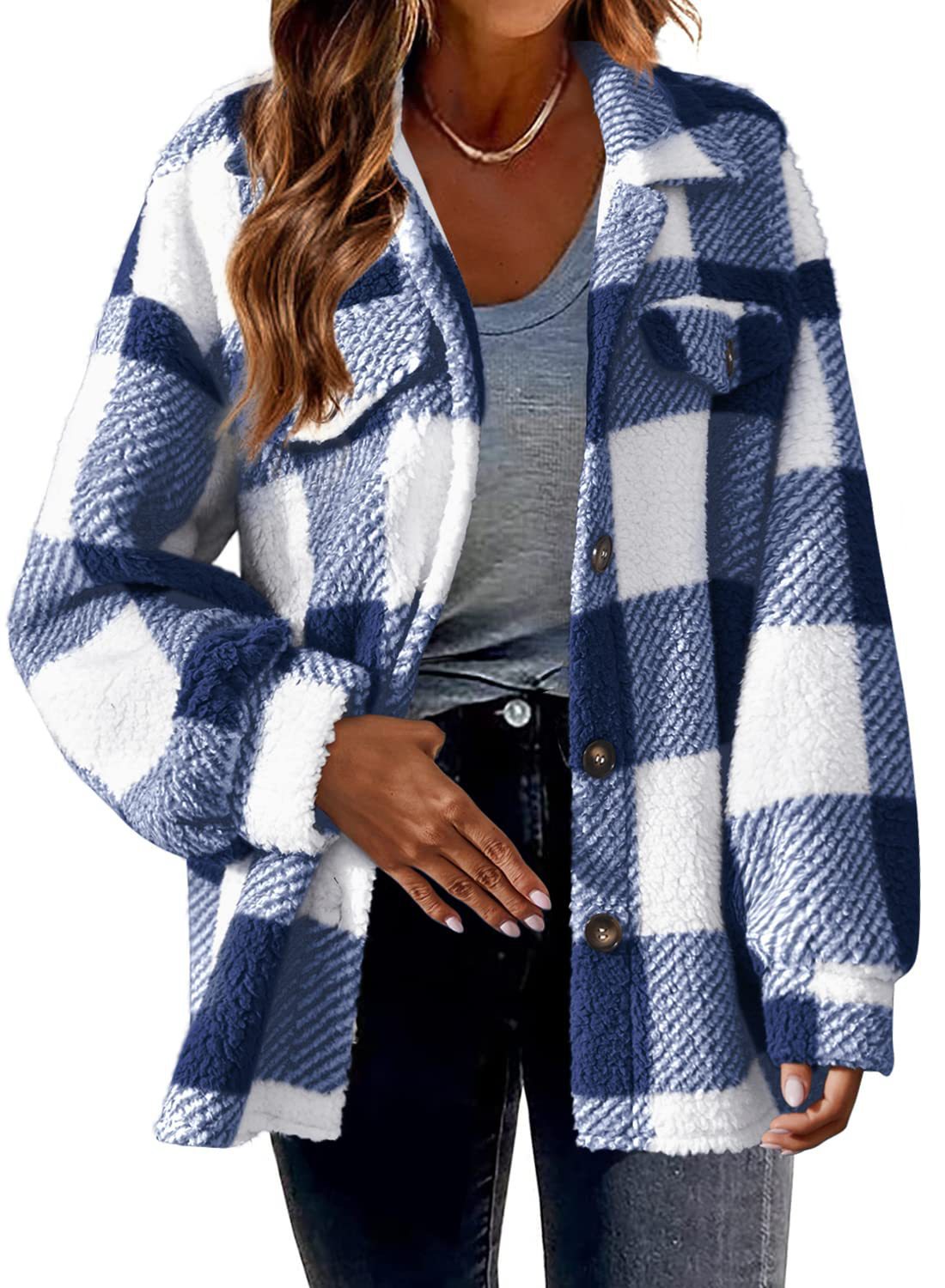 Plaid Button Down Woolen Jacket for Autumn And Winter