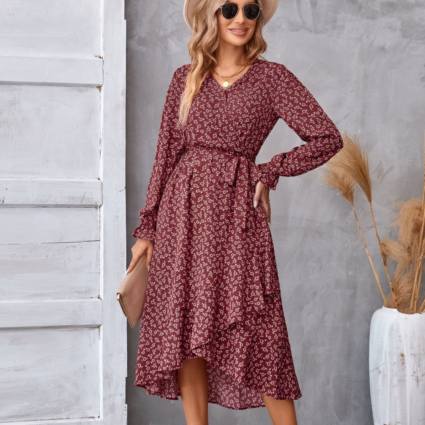 Long Sleeve Flower Print Dress