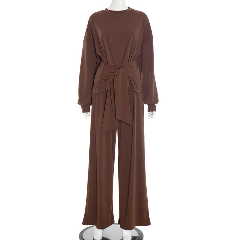 Stylish And Comfortable Casual Suit with Waist-tied Ribbon Pants