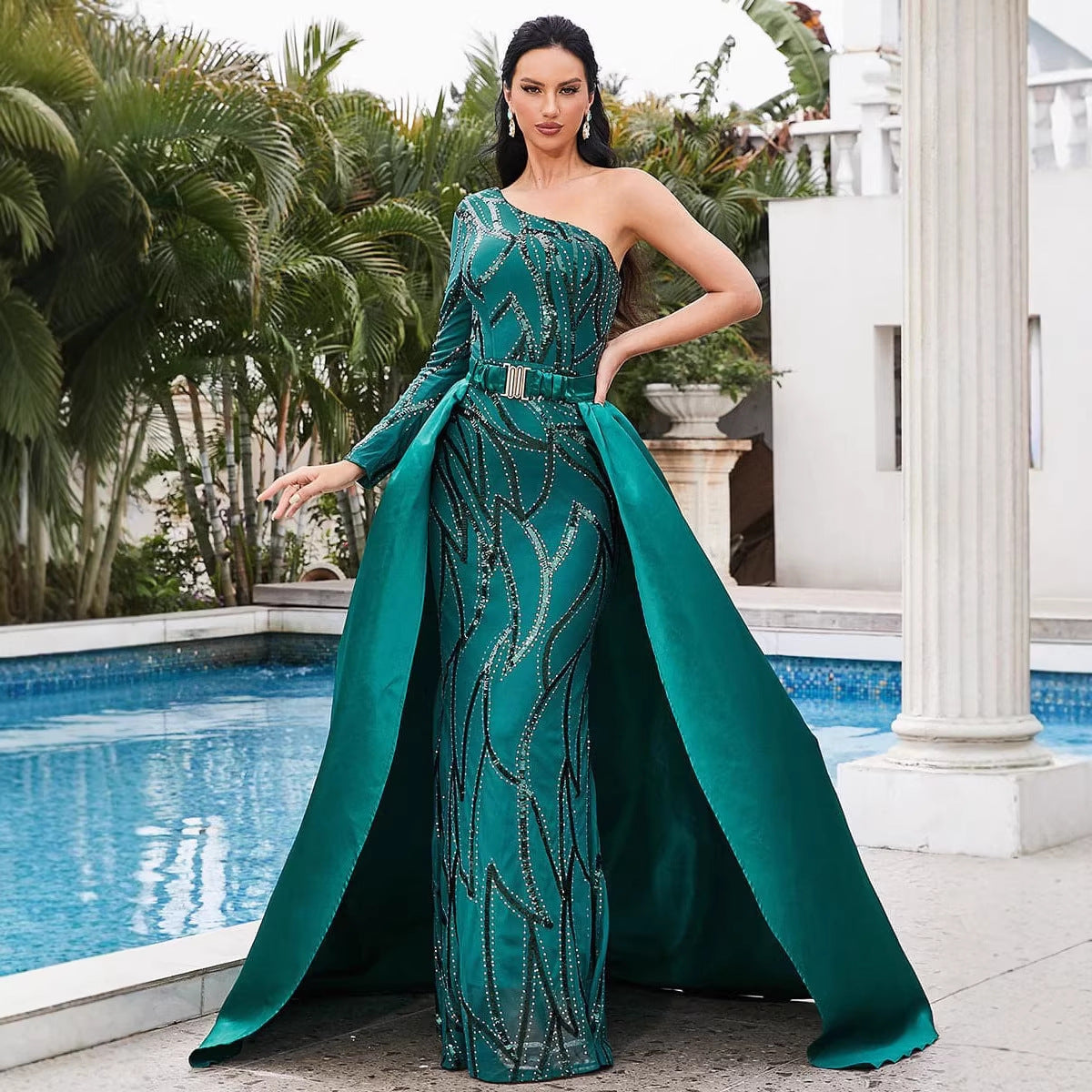 Magnificent Off-the-shoulder Mid-waist Evening Gown
