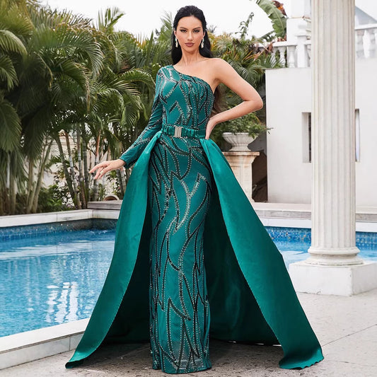 Magnificent Off-the-shoulder Mid-waist Evening Gown