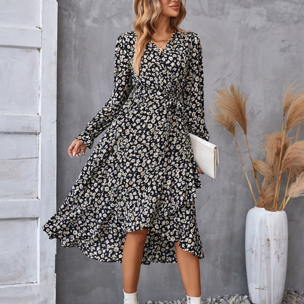 Long Sleeve Flower Print Dress