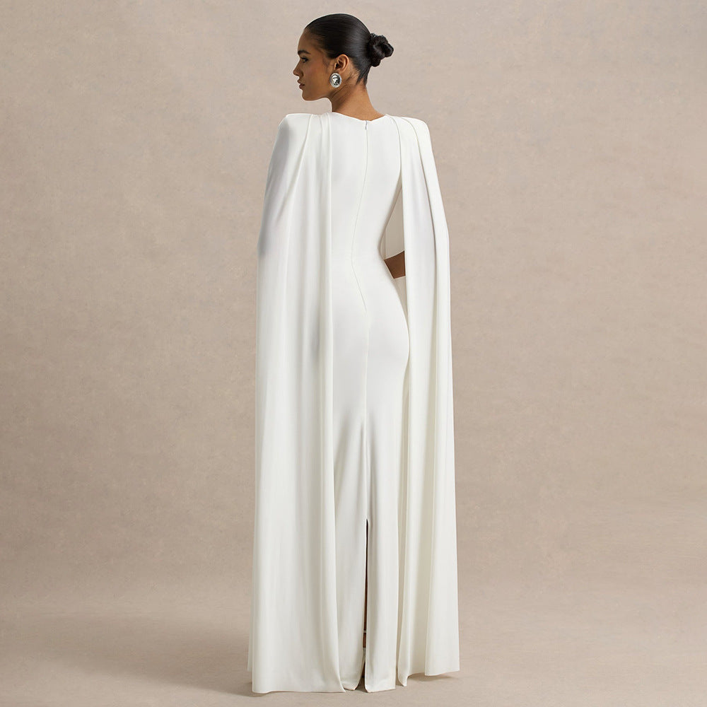 Round-neck Pleated Shawl Slim Dress