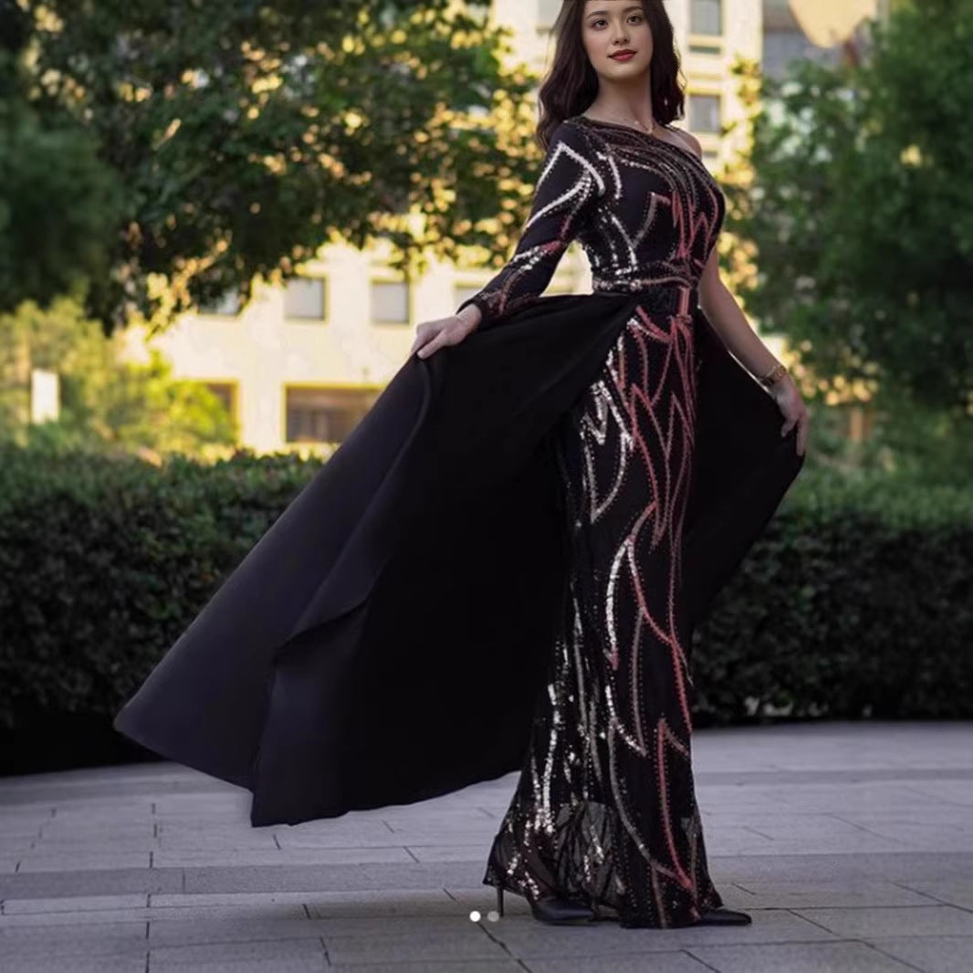 Magnificent Off-the-shoulder Mid-waist Evening Gown