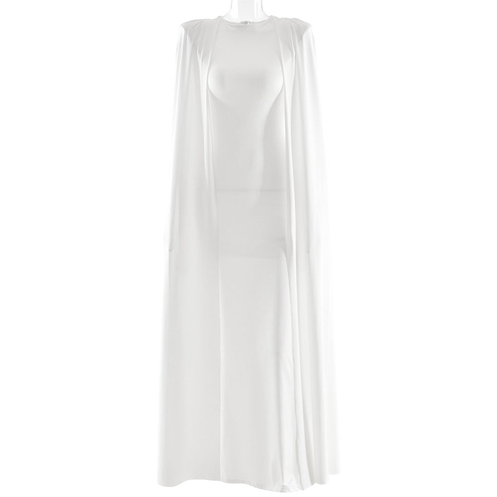 Round-neck Pleated Shawl Slim Dress