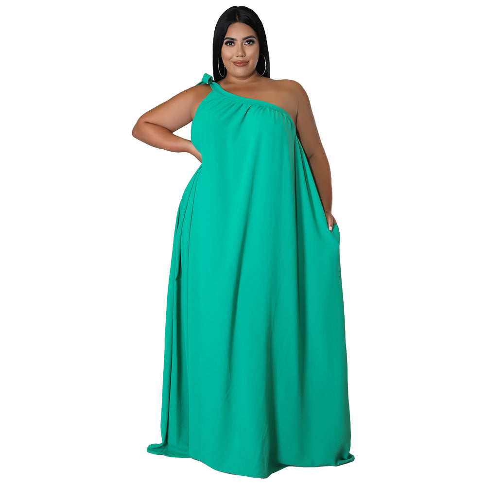 One-shoulder Sleeveless Halter Maxi Dress