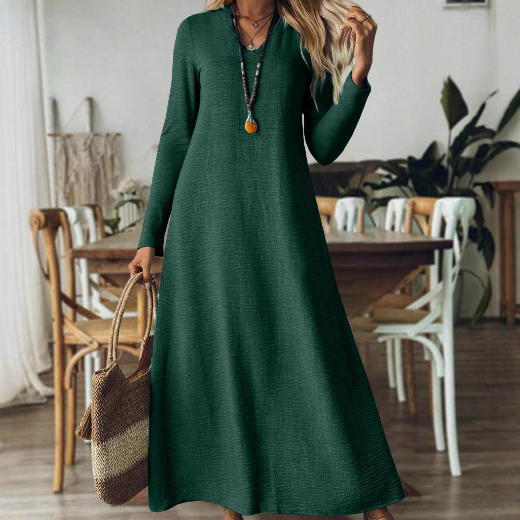 Loose Slim-fit Solid Color Long Sleeve Maxi Dress