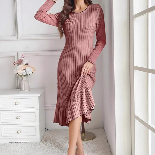 Comfy Solid Color Ruffle Sleeve Long Dress