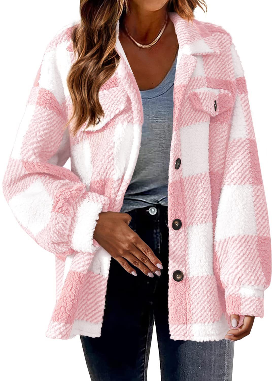 Plaid Button Down Woolen Jacket for Autumn And Winter