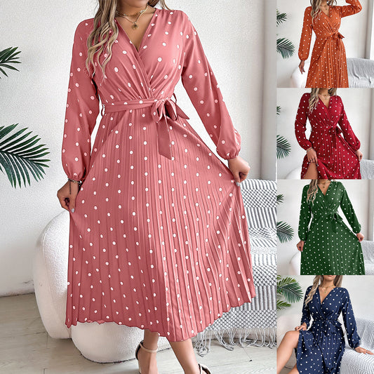 Elegant Long Spring Polka Dot Dress