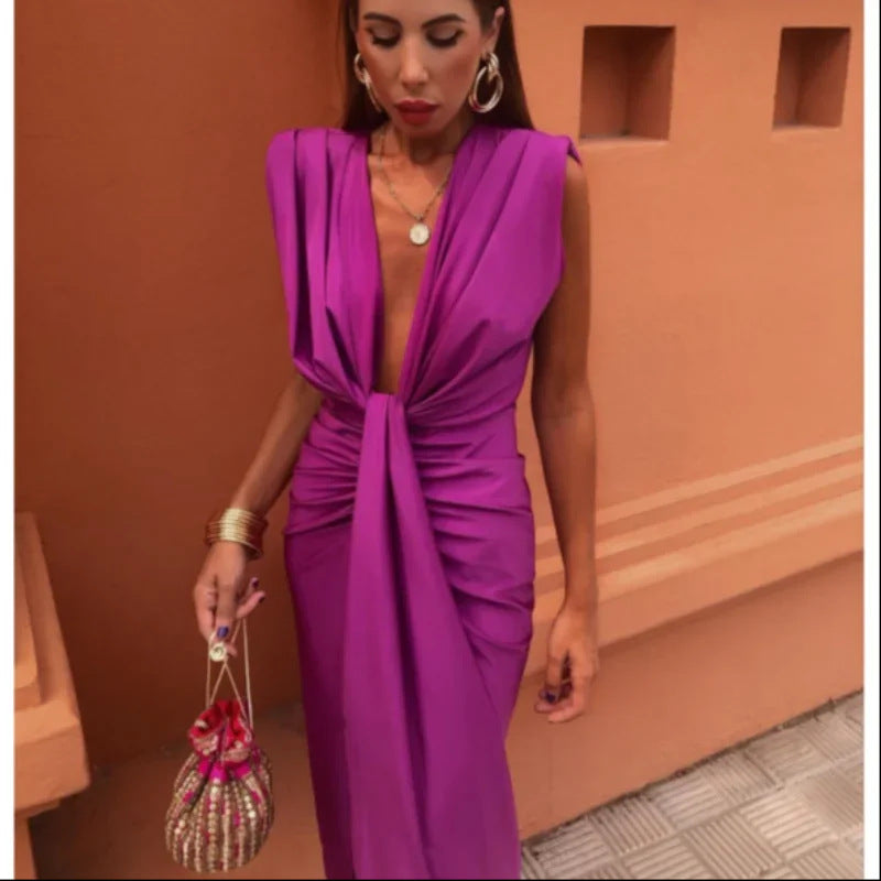 High Waist Lace V-neck Dress