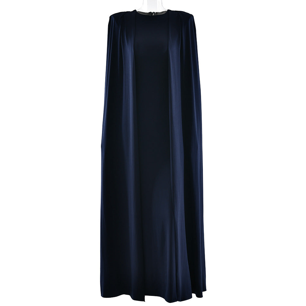 Round-neck Pleated Shawl Slim Dress