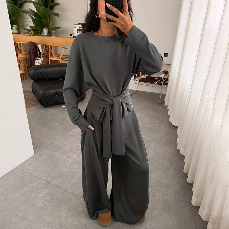 Stylish And Comfortable Casual Suit with Waist-tied Ribbon Pants