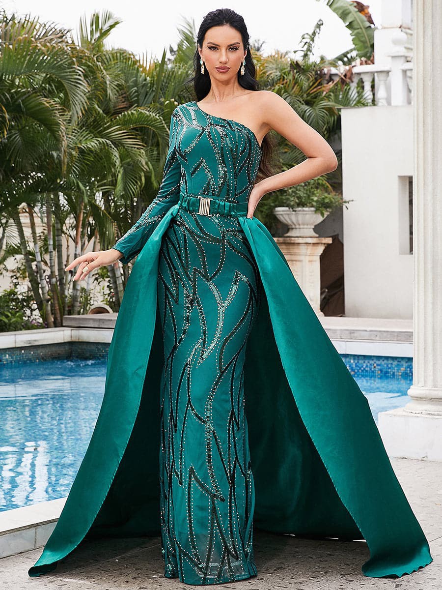 Magnificent Off-the-shoulder Mid-waist Evening Gown