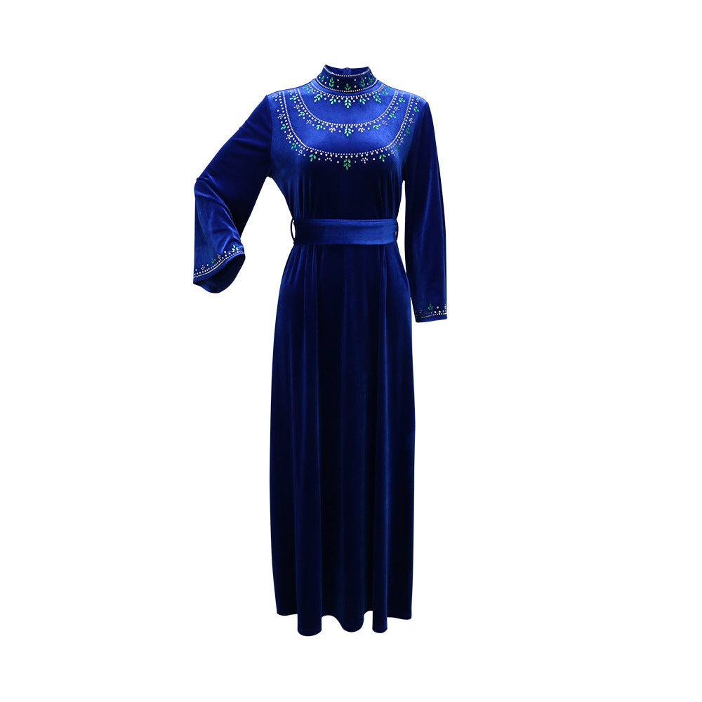 Velvet Zipper Drop-shaped Diamond Middle Eastern Dress