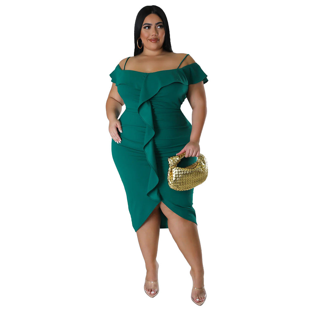 Solid-Colour Halter-neck Midi Dress