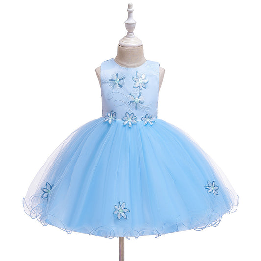 Girls Floral Princess Dress One Year Old Celebration Mesh Flower Children's Dress